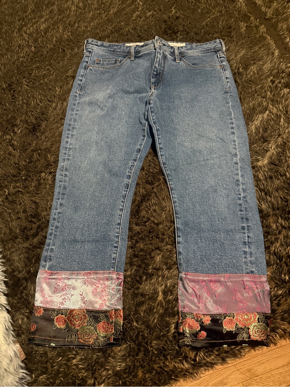 PILCRO Blue Women’s Jeans with Pink Floral Cuff